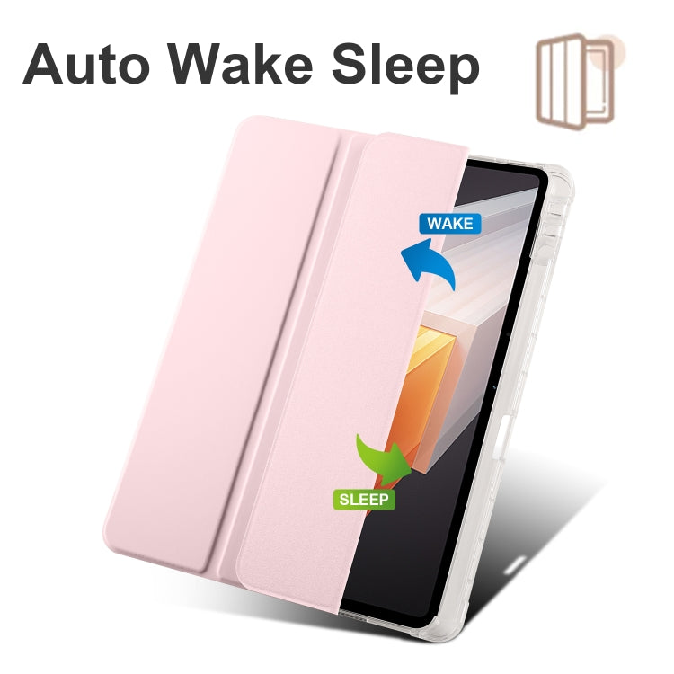 For vivo Pad2 12.1inch 3-folding Transparent TPU Smart Leather Tablet Case with Pen Slot(Pink) - vivo by PMC TechLife | Online Shopping South Africa | PMC TechLife | Buy Now Pay Later Mobicred