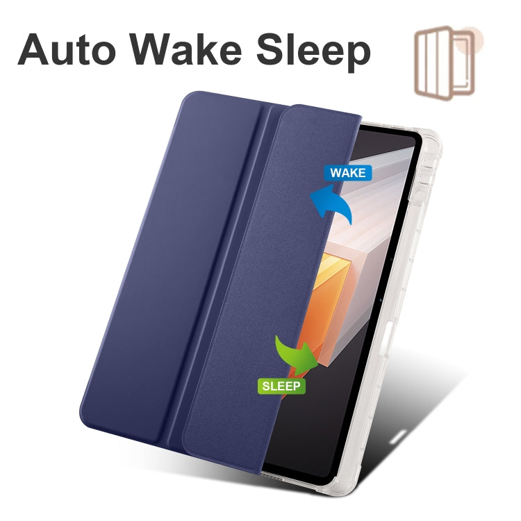 For vivo Pad2 12.1inch 3-folding Transparent TPU Smart Leather Tablet Case with Pen Slot(Dark Blue) - vivo by PMC TechLife | Online Shopping South Africa | PMC TechLife | Buy Now Pay Later Mobicred