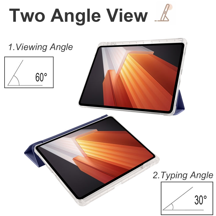 For vivo Pad2 12.1inch 3-folding Transparent TPU Smart Leather Tablet Case with Pen Slot(Dark Blue) - vivo by PMC TechLife | Online Shopping South Africa | PMC TechLife | Buy Now Pay Later Mobicred
