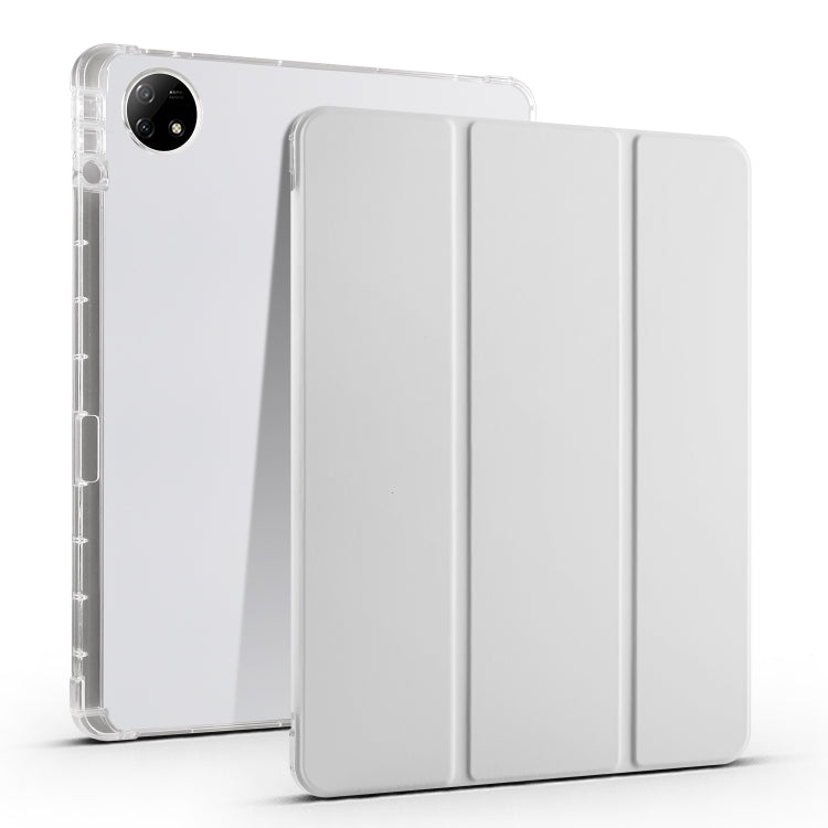 For vivo Pad2 12.1inch 3-folding Transparent TPU Smart Leather Tablet Case with Pen Slot(Grey) - vivo by PMC TechLife | Online Shopping South Africa | PMC TechLife | Buy Now Pay Later Mobicred