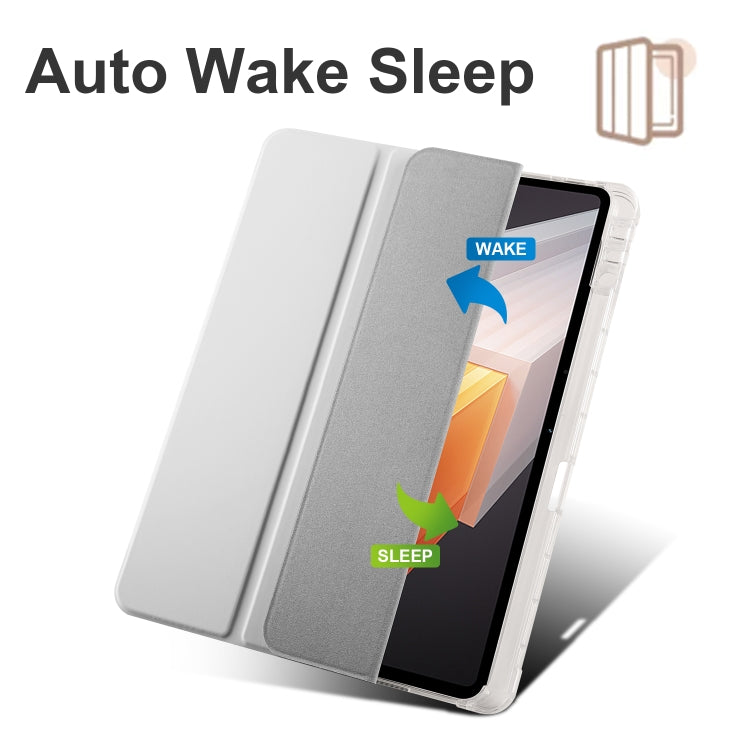 For vivo Pad2 12.1inch 3-folding Transparent TPU Smart Leather Tablet Case with Pen Slot(Grey) - vivo by PMC TechLife | Online Shopping South Africa | PMC TechLife | Buy Now Pay Later Mobicred