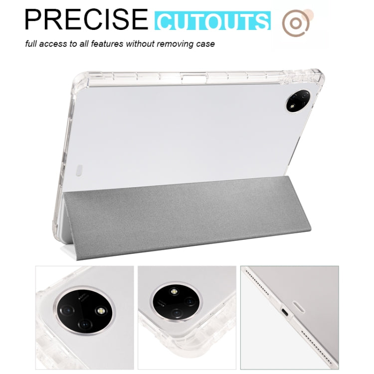 For vivo Pad2 12.1inch 3-folding Transparent TPU Smart Leather Tablet Case with Pen Slot(Grey) - vivo by PMC TechLife | Online Shopping South Africa | PMC TechLife | Buy Now Pay Later Mobicred
