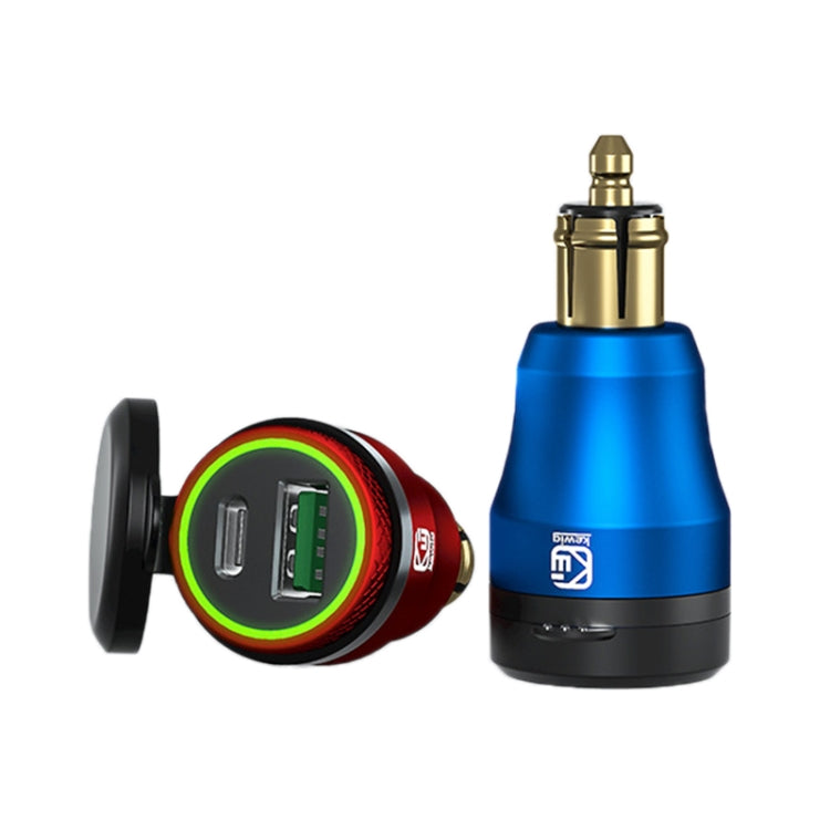 Motorcycle European-style Small-caliber Aluminum Alloy QC 3.0 + PD Fast Charge USB Charger, Shell Color:Red(Blue Light) - Battery Charger by PMC TechLife | Online Shopping South Africa | PMC TechLife | Buy Now Pay Later Mobicred