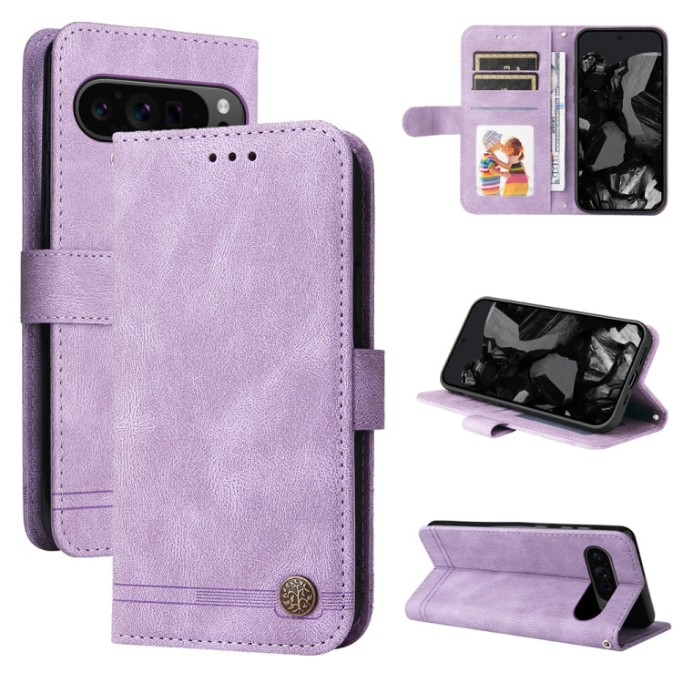 For Google Pixel 9 Pro Skin Feel Life Tree Metal Button Leather Phone Case(Purple) - Google Cases by PMC Jewellery | Online Shopping South Africa | PMC Jewellery | Buy Now Pay Later Mobicred