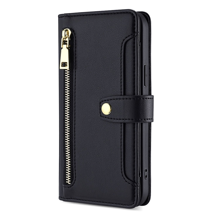 For Tecno Pova Neo 3 Sheep Texture Cross-body Zipper Wallet Leather Phone Case(Black) - Tecno Cases by PMC TechLife | Online Shopping South Africa | PMC TechLife | Buy Now Pay Later Mobicred