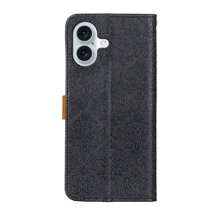 For iPhone 16 European Floral Embossed Leather Phone Case(Black) - iPhone 16 Cases by PMC Jewellery | Online Shopping South Africa | PMC Jewellery | Buy Now Pay Later Mobicred