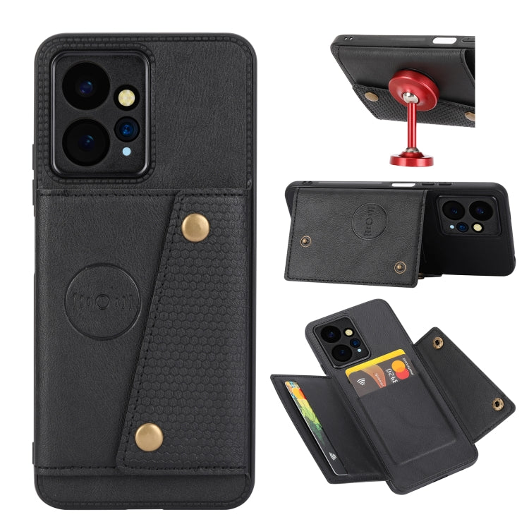 For Xiaomi Redmi Note 12 4G Global Double Buckle Card Slots Magnetic Phone Case(Black) - Xiaomi Cases by PMC Jewellery | Online Shopping South Africa | PMC Jewellery | Buy Now Pay Later Mobicred