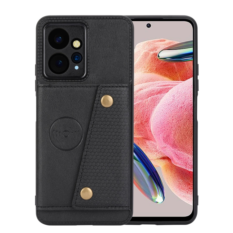 For Xiaomi Redmi Note 12 4G Global Double Buckle Card Slots Magnetic Phone Case(Black) - Xiaomi Cases by PMC Jewellery | Online Shopping South Africa | PMC Jewellery | Buy Now Pay Later Mobicred