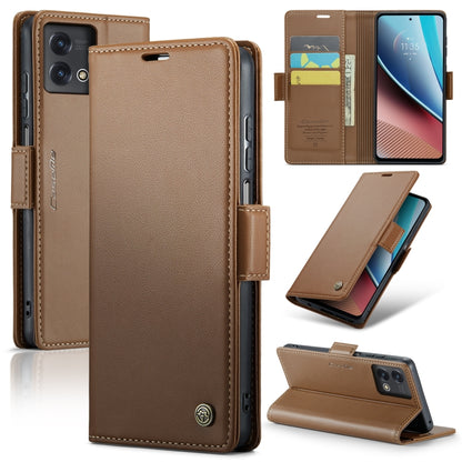 For Motorola Moto G Stylus 5G 2023 CaseMe 023 Butterfly Buckle Litchi Texture RFID Anti-theft Leather Phone Case(Brown) - Motorola Cases by CaseMe | Online Shopping South Africa | PMC Jewellery | Buy Now Pay Later Mobicred