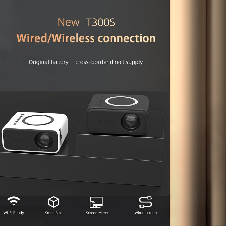 T300S 320x240 24ANSI Lumens Mini LCD Projector Supports Wired & Wireless Same Screen, Specification:EU Plug(Black) - Mini Projector by PMC TechLife | Online Shopping South Africa | PMC TechLife | Buy Now Pay Later Mobicred