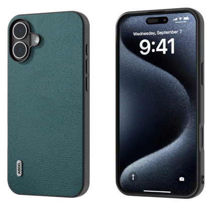 For iPhone 16 ABEEL Genuine Leather Luolai Series Phone Case(Dark Green) - iPhone 16 Cases by PMC Jewellery | Online Shopping South Africa | PMC Jewellery | Buy Now Pay Later Mobicred