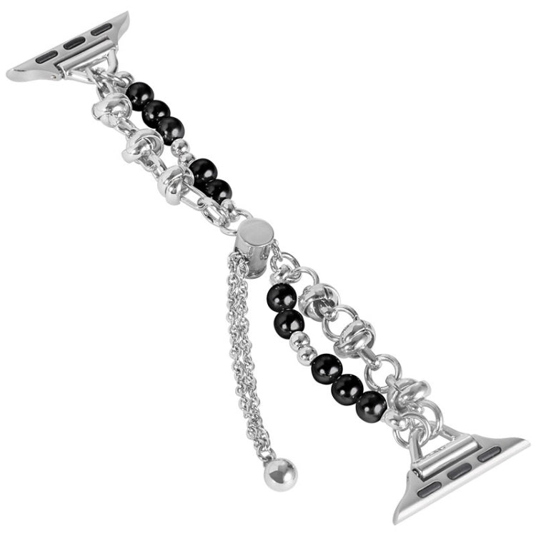 For Apple Watch 8 45mm  Pearl Bracelet Metal Watch Band(Silver Black) - free shipping - PMC TechLife - Order now!