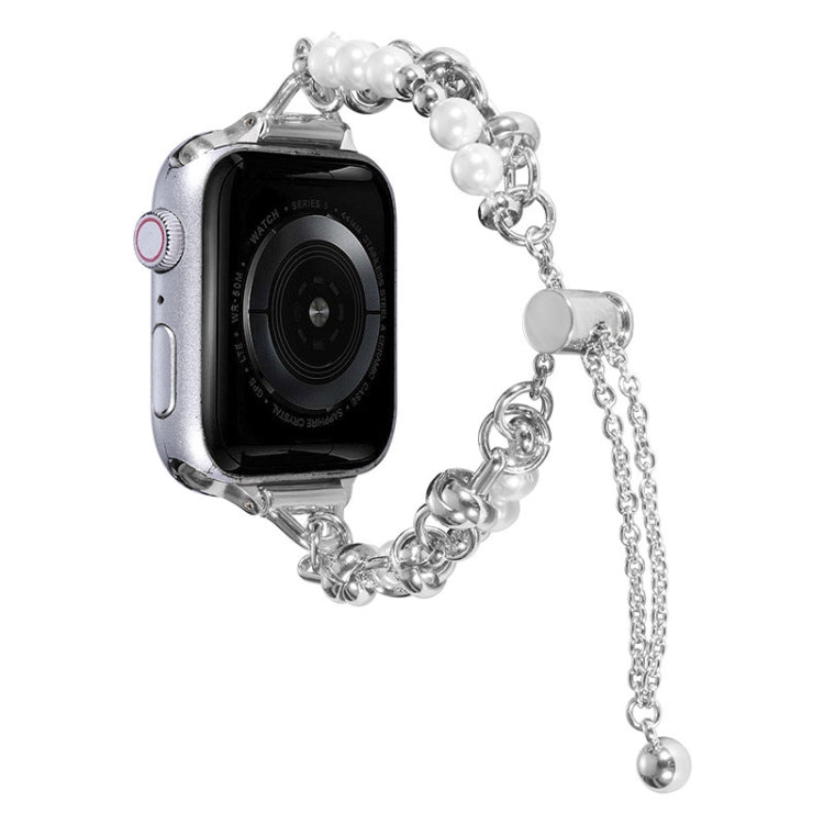 For Apple Watch 7 45mm Pearl Bracelet Metal Watch Band(Silver) - free shipping - PMC TechLife - Order now!