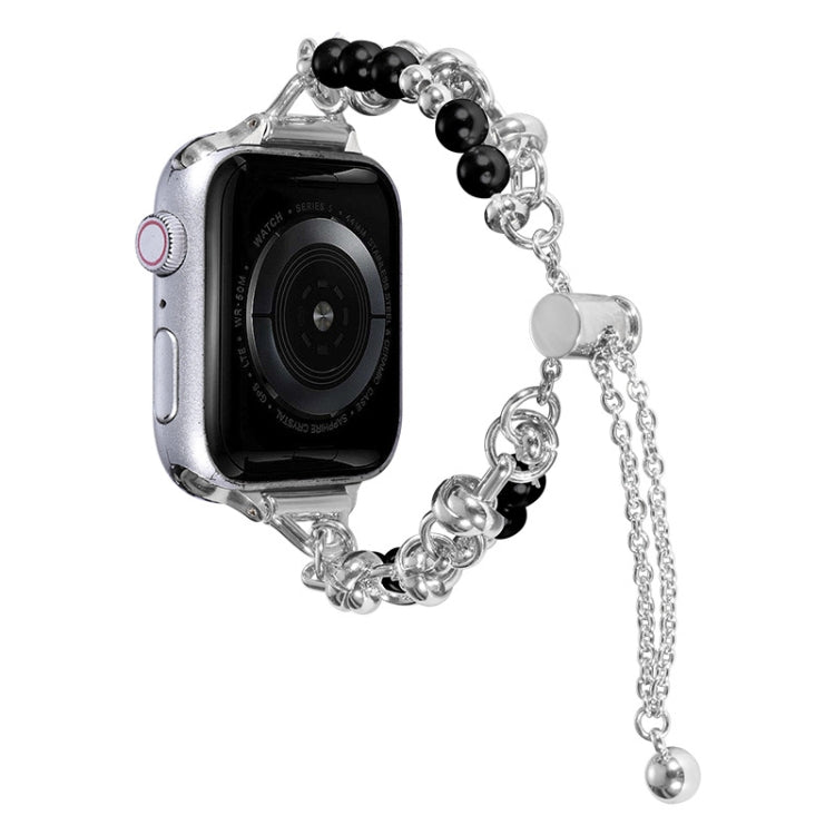 For Apple Watch SE 44mm Pearl Bracelet Metal Watch Band(Silver Black) - free shipping - PMC TechLife - Order now!