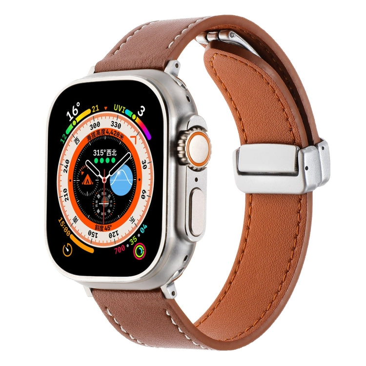 For Apple Watch Ultra 49mm Magnetic Buckle Skin Feel Leather Watch Band(Brown) - Watch Bands by PMC TechLife | Online Shopping South Africa | PMC TechLife | Buy Now Pay Later Mobicred