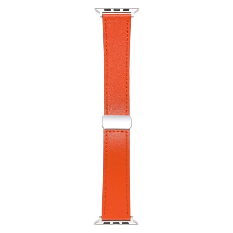 For Apple Watch Ultra 49mm Magnetic Buckle Skin Feel Leather Watch Band(Orange) - Watch Bands by PMC TechLife | Online Shopping South Africa | PMC TechLife | Buy Now Pay Later Mobicred