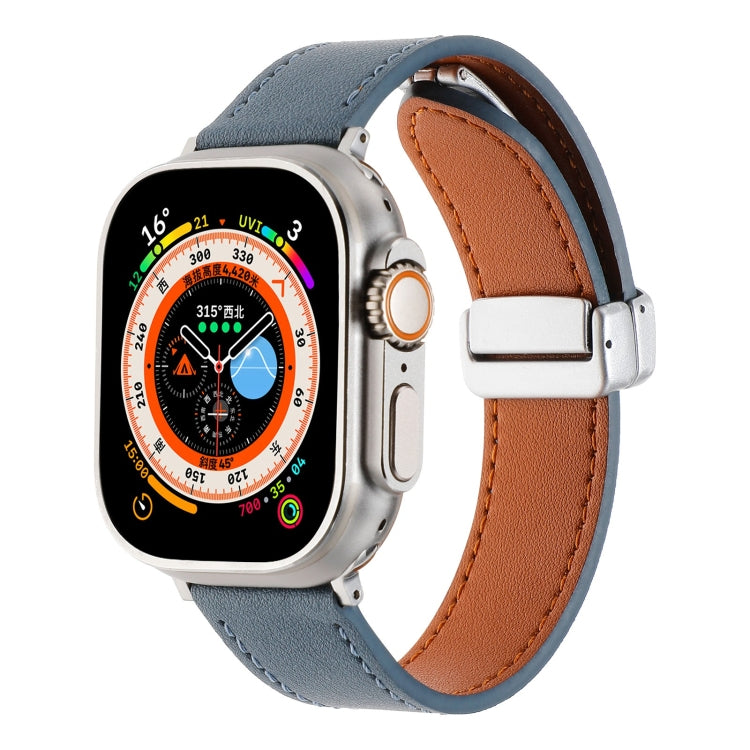 For Apple Watch Ultra 49mm Magnetic Buckle Skin Feel Leather Watch Band(Light Blue) - Watch Bands by PMC TechLife | Online Shopping South Africa | PMC TechLife | Buy Now Pay Later Mobicred