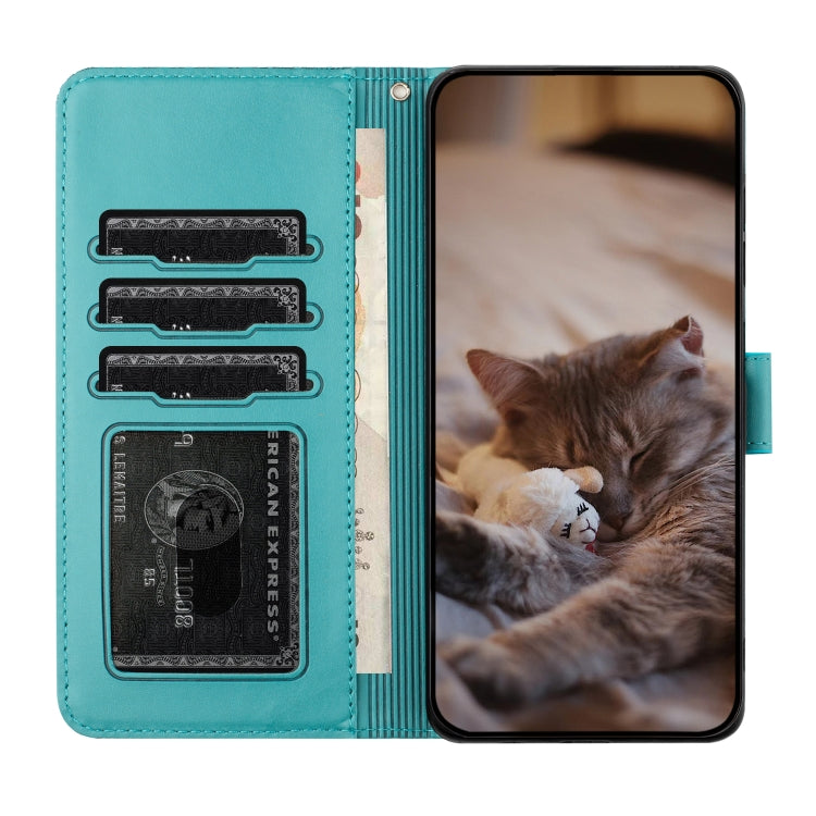 For iPhone 16 Pro Cat Embossing Pattern Leather Phone Case with Lanyard(Blue) - iPhone 16 Pro Cases by PMC Jewellery | Online Shopping South Africa | PMC Jewellery | Buy Now Pay Later Mobicred