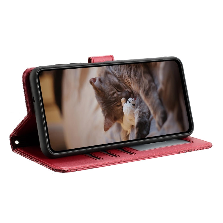 For iPhone 16 Cat Embossing Pattern Leather Phone Case with Lanyard(Red) - iPhone 16 Cases by PMC TechLife | Online Shopping South Africa | PMC TechLife | Buy Now Pay Later Mobicred