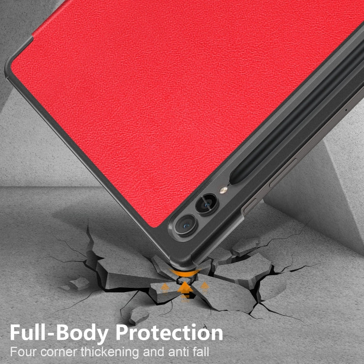 For Samsung Galaxy Tab S9+ Custer Pure Color 3-Fold Holder Smart Leather Tablet Case(Red) - Galaxy Tab S9+ Cases by PMC Jewellery | Online Shopping South Africa | PMC Jewellery | Buy Now Pay Later Mobicred