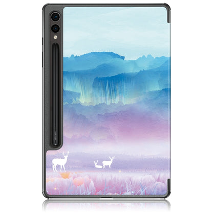 For Samsung Galaxy Tab S9+ Custer Painted 3-Fold Holder Smart Leather Tablet Case(Dream Deer) - Galaxy Tab S9+ Cases by PMC Jewellery | Online Shopping South Africa | PMC Jewellery | Buy Now Pay Later Mobicred