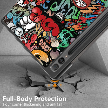 For Samsung Galaxy Tab S9+ Custer Painted 3-Fold Holder Smart Leather Tablet Case(Graffiti) - Galaxy Tab S9+ Cases by PMC Jewellery | Online Shopping South Africa | PMC Jewellery | Buy Now Pay Later Mobicred