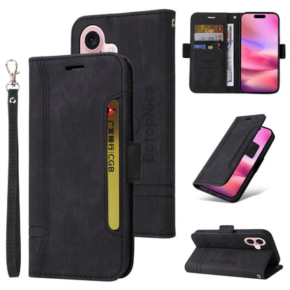 For iPhone 16 BETOPNICE Dual-side Buckle Leather Phone Case(Black) - iPhone 16 Cases by BETOPNICE | Online Shopping South Africa | PMC Jewellery | Buy Now Pay Later Mobicred