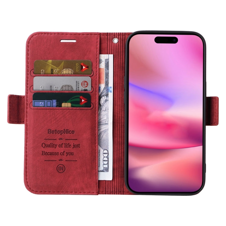 For iPhone 16 BETOPNICE Dual-side Buckle Leather Phone Case(Red) - iPhone 16 Cases by BETOPNICE | Online Shopping South Africa | PMC Jewellery | Buy Now Pay Later Mobicred