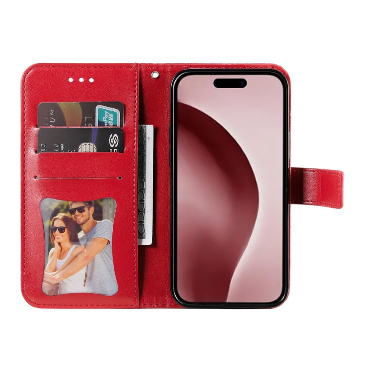 For iPhone 16 Pro 7-petal Flowers Embossing Leather Phone Case(Red) - iPhone 16 Pro Cases by PMC Jewellery | Online Shopping South Africa | PMC Jewellery | Buy Now Pay Later Mobicred