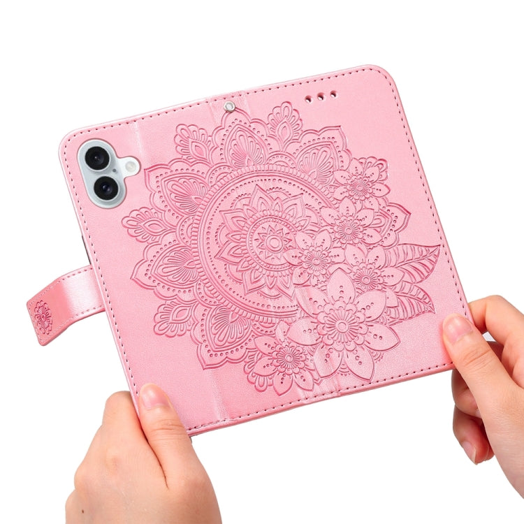 For iPhone 16 Plus 7-petal Flowers Embossing Leather Phone Case(Rose Gold) - iPhone 16 Plus Cases by PMC Jewellery | Online Shopping South Africa | PMC Jewellery | Buy Now Pay Later Mobicred