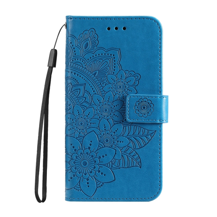 For iPhone 16 Plus Seven-petal Flowers Embossing Leather Phone Case(Blue) - iPhone 16 Plus Cases by PMC Jewellery | Online Shopping South Africa | PMC Jewellery | Buy Now Pay Later Mobicred