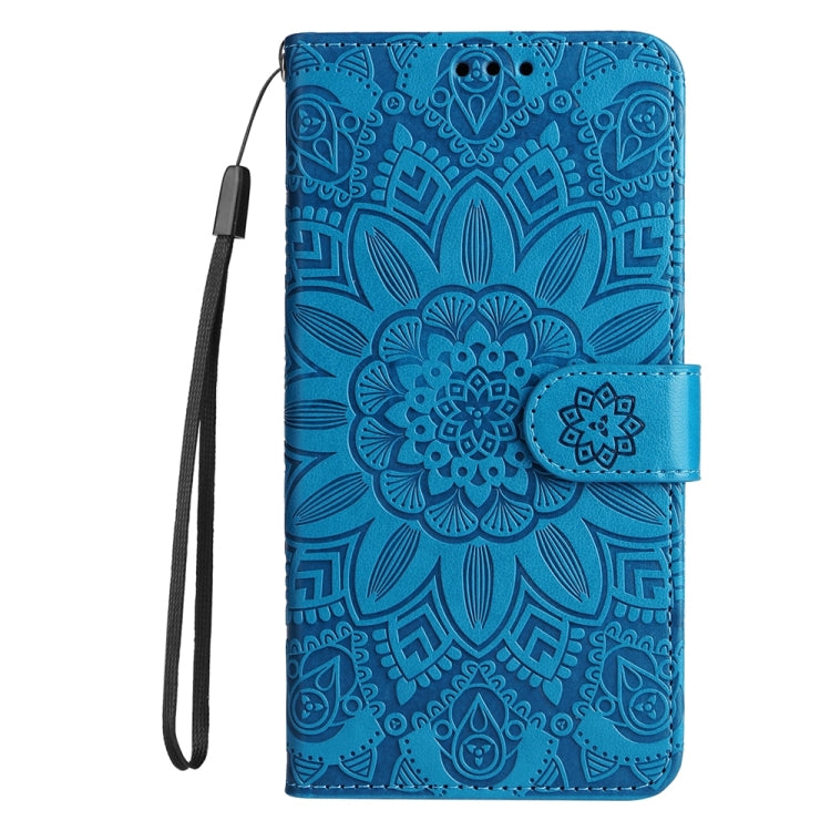 For iPhone 16 Pro Max Embossed Sunflower Leather Phone Case(Blue) - iPhone 16 Pro Max Cases by PMC Jewellery | Online Shopping South Africa | PMC Jewellery | Buy Now Pay Later Mobicred