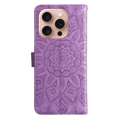 For iPhone 16 Pro Embossed Sunflower Leather Phone Case(Purple) - iPhone 16 Pro Cases by PMC Jewellery | Online Shopping South Africa | PMC Jewellery | Buy Now Pay Later Mobicred