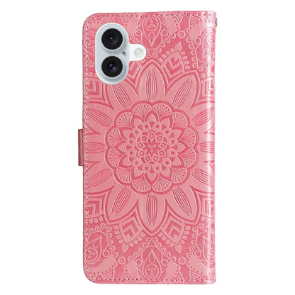 For iPhone 16 Plus Embossed Sunflower Leather Phone Case(Pink) - iPhone 16 Plus Cases by PMC Jewellery | Online Shopping South Africa | PMC Jewellery | Buy Now Pay Later Mobicred