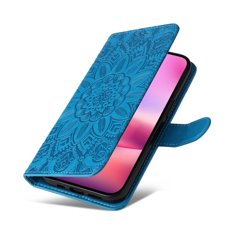 For iPhone 16 Embossed Sunflower Leather Phone Case(Blue) - free shipping - PMC TechLife - Order now!