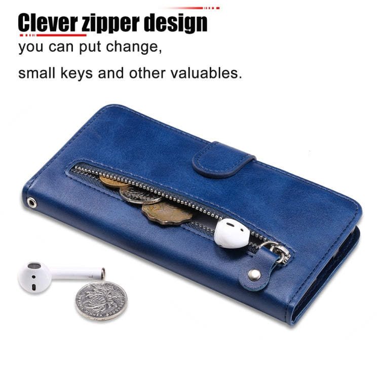 For iPhone 16e Fashion Calf Texture Zipper Leather Phone Case(Blue) - iPhone 16e Cases by PMC TechLife | Online Shopping South Africa | PMC TechLife | Buy Now Pay Later Mobicred