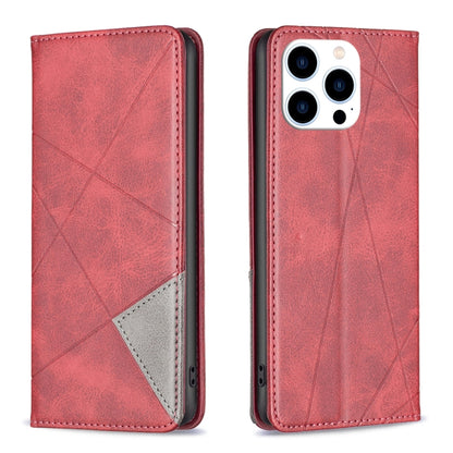 For iPhone 16 Pro Rhombus Texture Magnetic Leather Phone Case(Red) - iPhone 16 Pro Cases by PMC Jewellery | Online Shopping South Africa | PMC Jewellery | Buy Now Pay Later Mobicred