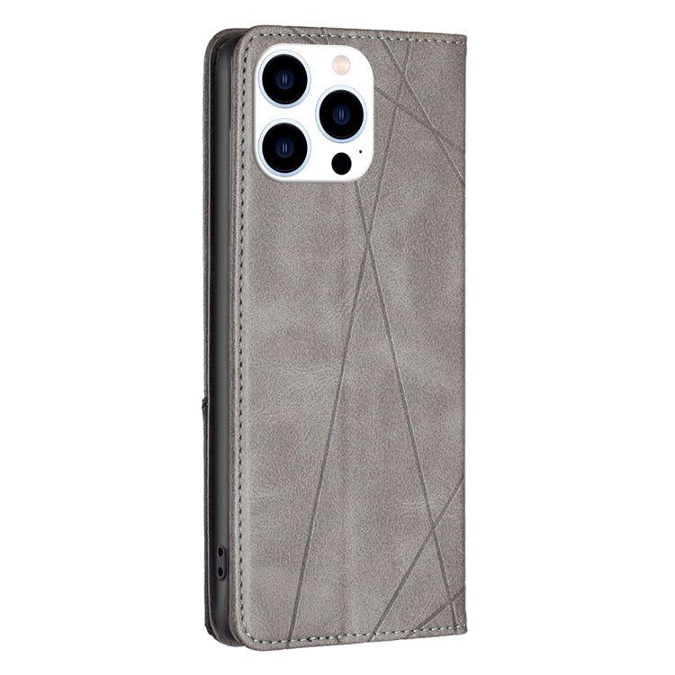 For iPhone 16 Pro Rhombus Texture Magnetic Leather Phone Case(Grey) - iPhone 16 Pro Cases by PMC Jewellery | Online Shopping South Africa | PMC Jewellery | Buy Now Pay Later Mobicred