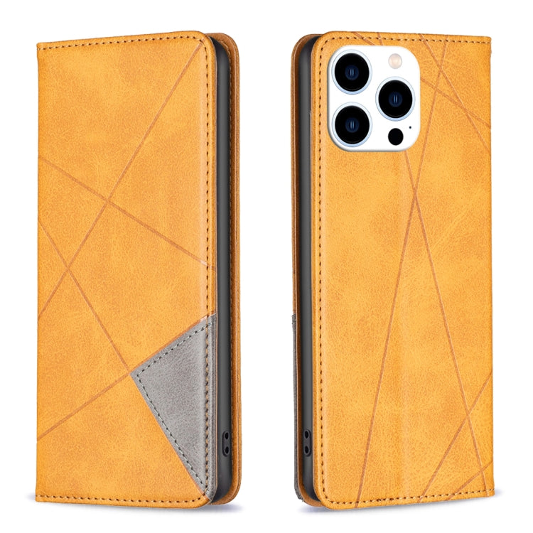 For iPhone 16 Pro Max Rhombus Texture Magnetic Leather Phone Case(Yellow) - iPhone 16 Pro Max Cases by PMC Jewellery | Online Shopping South Africa | PMC Jewellery | Buy Now Pay Later Mobicred