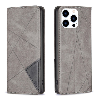 For iPhone 16 Pro Max Rhombus Texture Magnetic Leather Phone Case(Grey) - iPhone 16 Pro Max Cases by PMC Jewellery | Online Shopping South Africa | PMC Jewellery | Buy Now Pay Later Mobicred