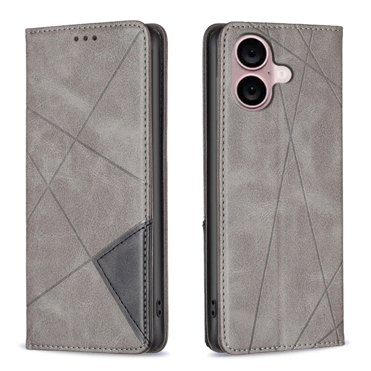 For iPhone 16 Plus Rhombus Texture Magnetic Leather Phone Case(Grey) - iPhone 16 Plus Cases by PMC Jewellery | Online Shopping South Africa | PMC Jewellery | Buy Now Pay Later Mobicred