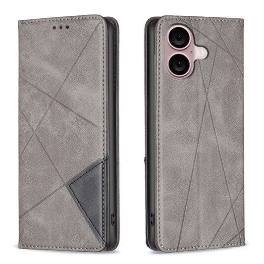 For iPhone 16 Plus Rhombus Texture Magnetic Leather Phone Case(Grey) - iPhone 16 Plus Cases by PMC Jewellery | Online Shopping South Africa | PMC Jewellery | Buy Now Pay Later Mobicred