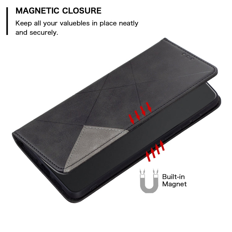 For iPhone 16 Plus Rhombus Texture Magnetic Leather Phone Case(Black) - iPhone 16 Plus Cases by PMC Jewellery | Online Shopping South Africa | PMC Jewellery | Buy Now Pay Later Mobicred