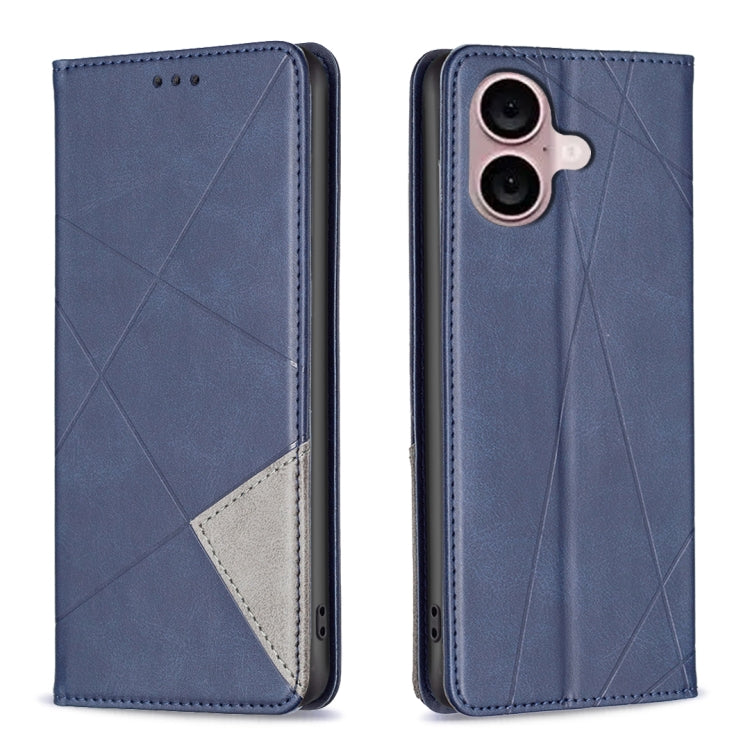 For iPhone 16 Plus Rhombus Texture Magnetic Leather Phone Case(Blue) - iPhone 16 Plus Cases by PMC Jewellery | Online Shopping South Africa | PMC Jewellery | Buy Now Pay Later Mobicred