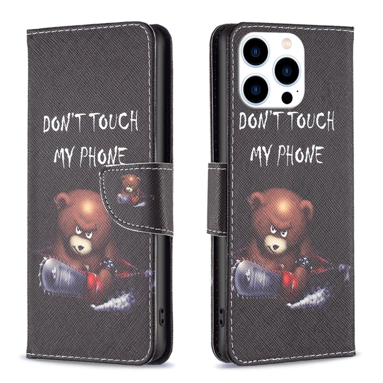 For iPhone 16 Pro Max Colored Drawing Pattern Leather Phone Case(Bear) - iPhone 16 Pro Max Cases by PMC Jewellery | Online Shopping South Africa | PMC Jewellery | Buy Now Pay Later Mobicred