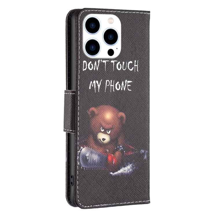 For iPhone 16 Pro Max Colored Drawing Pattern Leather Phone Case(Bear) - iPhone 16 Pro Max Cases by PMC Jewellery | Online Shopping South Africa | PMC Jewellery | Buy Now Pay Later Mobicred