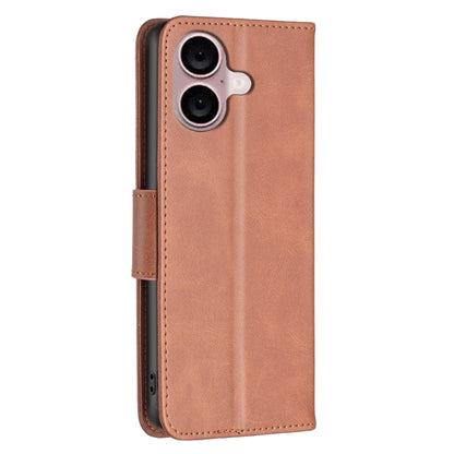 For iPhone 16 Lambskin Texture Pure Color Flip Leather Phone Case(Brown) - iPhone 16 Cases by PMC Jewellery | Online Shopping South Africa | PMC Jewellery | Buy Now Pay Later Mobicred