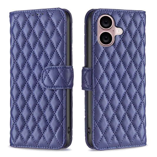 For iPhone 16 Diamond Lattice Wallet Flip Leather Phone Case(Blue) - iPhone 16 Cases by PMC Jewellery | Online Shopping South Africa | PMC Jewellery | Buy Now Pay Later Mobicred