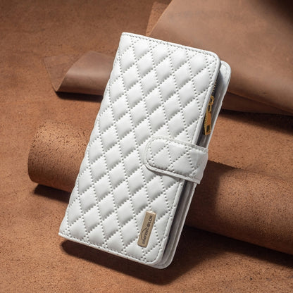 For iPhone 16 Pro Max Diamond Lattice Zipper Wallet Leather Flip Phone Case(White) - iPhone 16 Pro Max Cases by PMC Jewellery | Online Shopping South Africa | PMC Jewellery | Buy Now Pay Later Mobicred