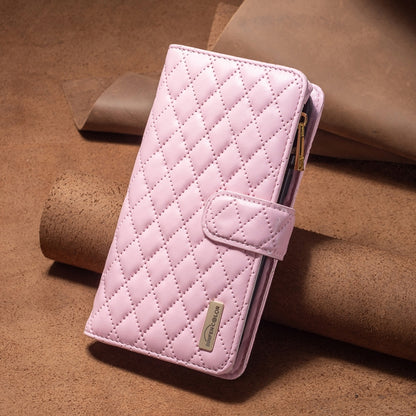 For iPhone 16 Pro Max Diamond Lattice Zipper Wallet Leather Flip Phone Case(Pink) - iPhone 16 Pro Max Cases by PMC Jewellery | Online Shopping South Africa | PMC Jewellery | Buy Now Pay Later Mobicred